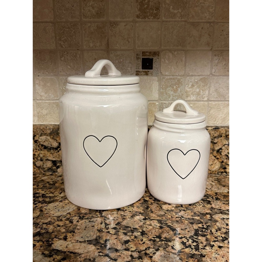 Rae‎ Dunn Black Heart Canister Set - Large and Small